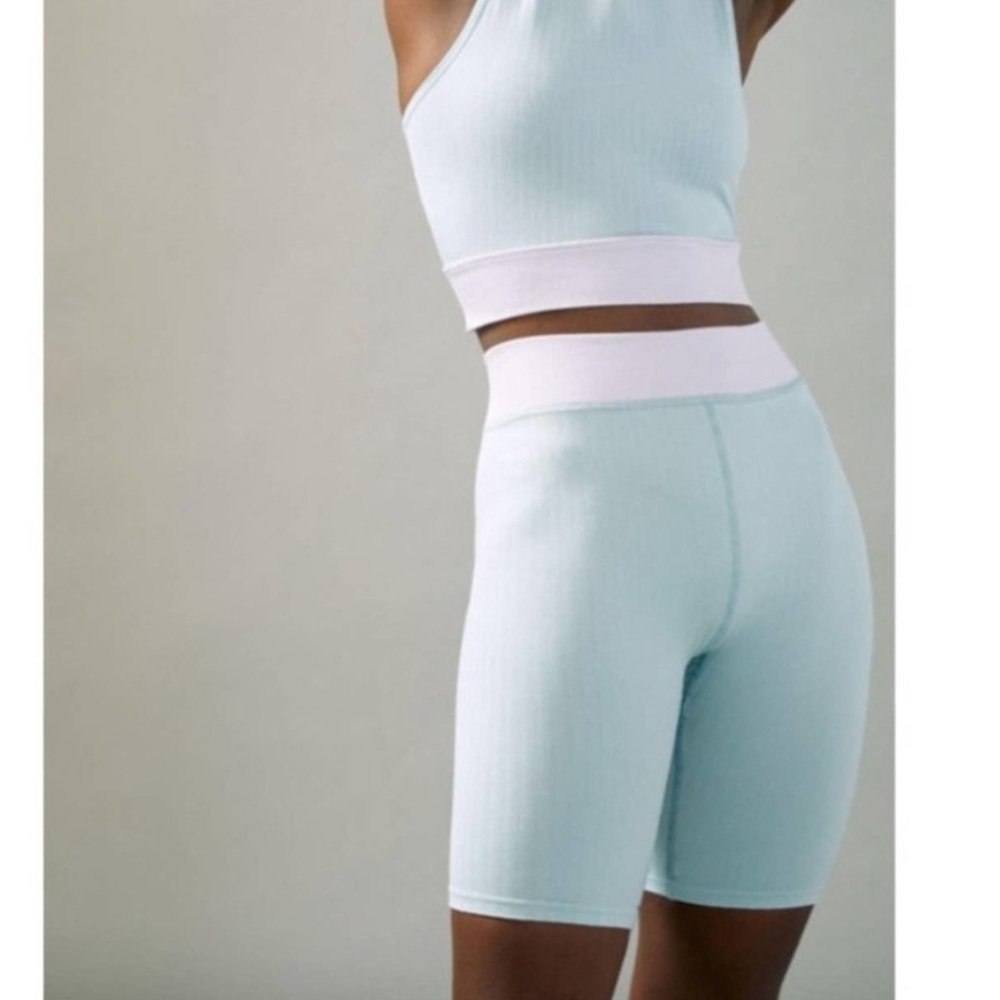 Anthropologie James NWT blue purple Colorblocked High Waisted Bike Shorts XS/S